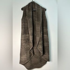 Lucky Brand Womens Gray Black Open Front Shawl Sweater Vest Size XS/S Wool Blend